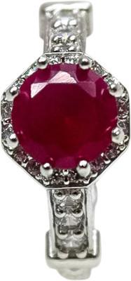 Shubhamkriti Jewels Classic Ruby Solitaire Ring with Vintage-Inspired Detailing 925 Silver Rhodium Plated Ring