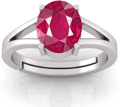 TODANI JEMS 7.25 Ratti 6.60 Carat Natural Ruby Manikya Adjustable Ring With Lab Certificate Metal Ruby Silver Plated Ring