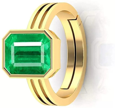 Ringry 7.25 Ratti 6.62 Carat Natural Panna Gemstone Adjustable Ring For Women/ Men Brass Emerald Gold Plated Ring