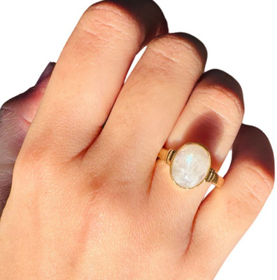 Chopra Gems Moonstone Ring with natural and lab-certified gemstone original & Effective Brass Gold Plated Ring