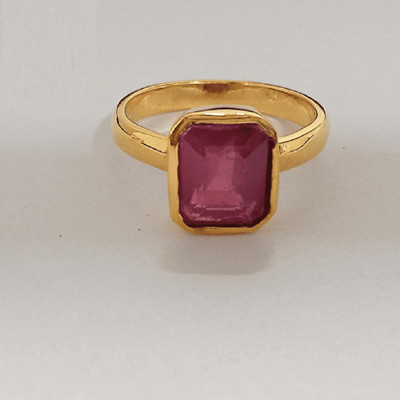 Gemzonite Ratan Bazaar Natural Ruby Stone Unisex Copper Ruby Gold Plated Ring