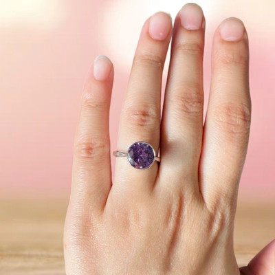 GenZcomplex Amethyst Stone Ring Original and Certified natural Katela/Jamunia For Men/Women Brass Silver Plated Ring