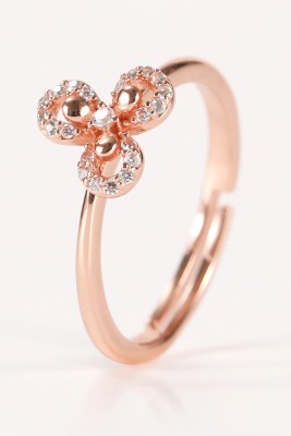 SILVER ISHQ Lily Rose Gold Ring | 925 Sterling Silver Cubic Zirconia Rhodium Plated Ring