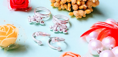 KAMADA CREATIONS Toe Ring Combination Metal Silver Plated Toe Ring Set