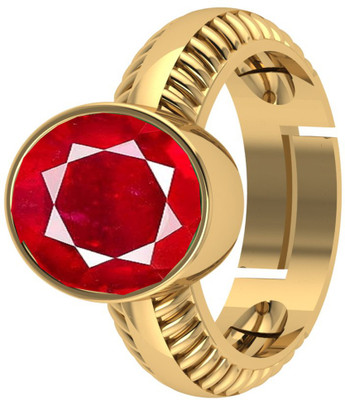 APSLOOSE 9.25 Ratti Natural Ruby Stone Manik Ring Adjustable Panchdhatu Ring Brass Ruby Gold Plated Ring