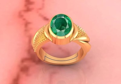 SIDHGEMS 7.25 Ratti 6.00 Crt Natural Emerald/Panna Gemstone Ring 92.5 Sterling Silver Emerald Gold Plated Ring