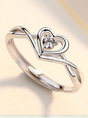 Devora Sizzling Solitaire Adjustable Heart For Women & Girls Stainless Steel Zircon Sterling Silver Plated Ring
