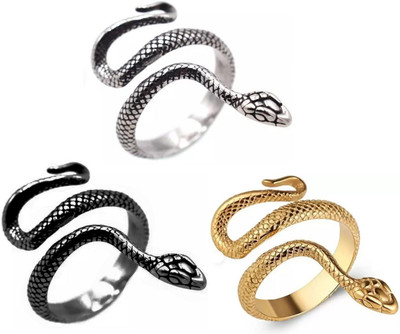 Aadishree Set Of 3 CMB7864 Unisex Adjustable Mahakal Reptile Cobra Snake Thumb Finger Ring Metal Rhodium Plated Ring