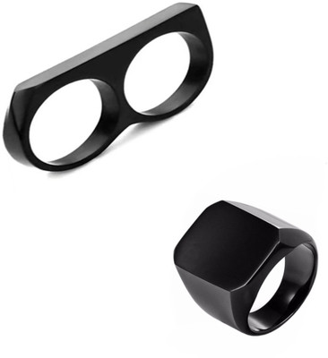 RingoRing Double finger ring & stylish square black ring set Alloy Ring Set