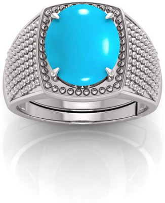 Pranjal Gems 12.25 Ratti Firoja Gemstone Adjustable Ring With Lab CertificateWC Stone Turquoise Gold Plated Ring