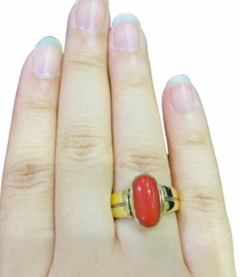 Gemzonite Certified & Natural Coral Gemstone Adjustable Ring Brass Ring