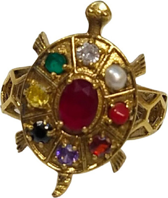 Devadidev Navratan Kachua Tortoise Meru Ring | Gold Plated Navgreh Adjustable Zircon Ring Brass Zircon Ring