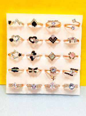 Divyanshi Collection Combo Pack Of Multicolour Multi Sizes 20 Rings Brass Diamond Gold, Silver Plated Ring Set