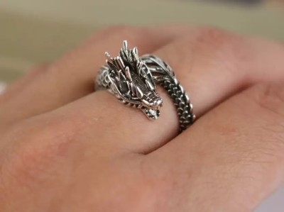 The Flourish TF Chinese Dragon Ring Small Dark Domineering Zodiac Adjustable Metal Ring Metal Sterling Silver Plated Ring