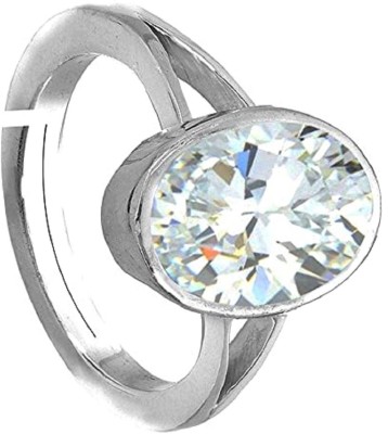 EVERYTHING GEMS 5.25 Ratti 5.20 Carat American Diamond, AA++ Quality Adjustable Ring Brass Zircon Silver Plated Ring