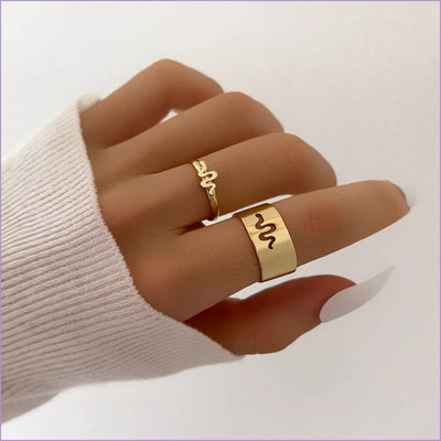 JDENTERPRISES Golden Heartbeat Couple Ring Matching Wrap Finger Ring For Women Alloy Gold Plated Ring Set
