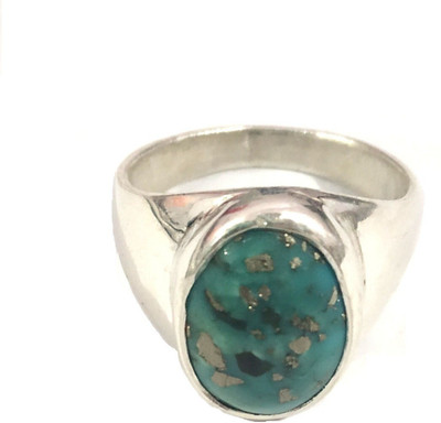 Gemzonite Firoza stone / Turquoise Ring certified and Astrological Purpose for unisex Brass Turquoise Rhodium Plated Ring