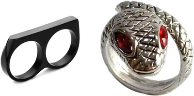 Dynamic Retail Global Set of 2 Rings for Men, Black-Silver Alloy Ring