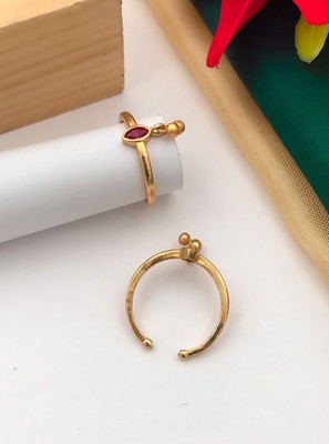 Mahi creations Adjustable Beautiful Diamond Gold Ring for Women And Girls Alloy Cubic Zirconia Gold Plated Ring