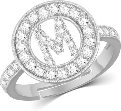 MEENAZ Silver rings for girls women girlfriend lovers heart name M valentine love party Alloy, Metal, Brass, Copper, Crystal, Stone, Sterling Silver Diamond, Cubic Zirconia Platinum, Rhodium, Silver Plated Ring