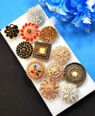 Divyanshi Collection Combo Pack Of Fancy Multicolour 12 Ad Rings Brass Diamond Gold, Silver Plated Ring Set