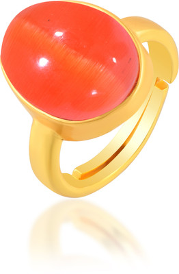 Dzinetrendz Brass Gold plated Red Cats eye Lehsuniya finger ring Brass Cubic Zirconia Gold Plated Ring