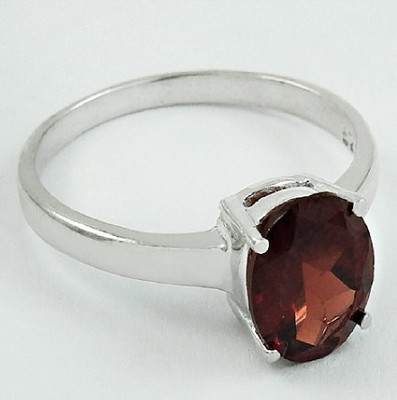 Gemzonite Hessonite Ring With Natural Garnet/Gomed Stone Lab Certified Brass Garnet Silver Plated Ring
