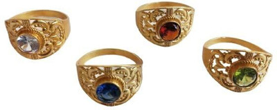 salvusappsolutions Metal Golden Multicolor Stone Ring for Men & Boys (1 PC_Adjustable) Metal Ring