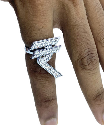 SAFISHA Mc Stan Rupees Shaped Ring Diamonds Plated Stainless Steel Silver Plated Ring