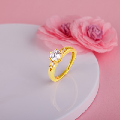 GIVA Sterling Silver Golden Sparkling Solitaire Ring for Womens and Girls Sterling Silver Zircon Gold Plated Ring