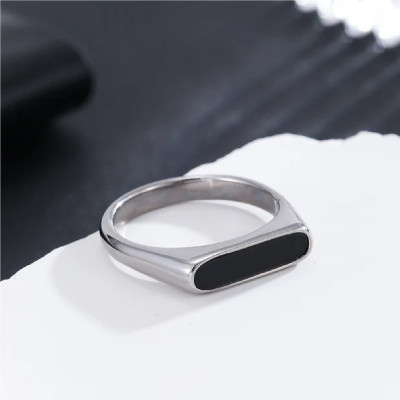 Mischief Stylish Silver Plated Black Onyx Rectangular Ring For Men/Women/Boys/Girls Stainless Steel Onyx Silver Plated Ring