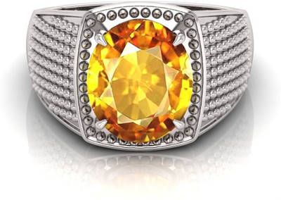 ShreeBalaji YELLOW TOP OVAL S Brass Agate Silver Plated Ring