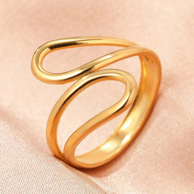 MARMORIS ECOM Trendy Anti Tarnish Ripple Casual Ring for Women & Girls, Gold Plated Stainless Steel Ring