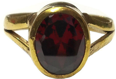 Gemzonite Beautiful Gomed/Natural Stone /Unisex Brass Garnet Gold Plated Ring