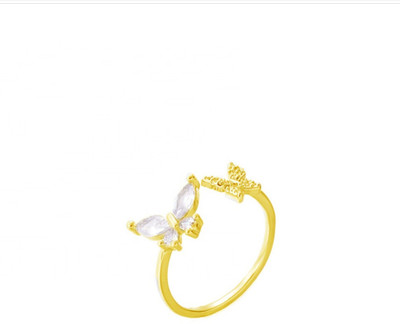 AKISON JEWELS Stainless Steel Cubic Zirconia, Crystal, Diamond Gold Plated Ring