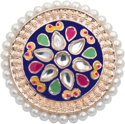 A R Fashion Minakari's Kundan Round Finger Ring For Women Alloy Pearl, Diamond Gold Plated Ring