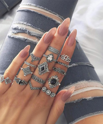 Vembley Trendy Oxidised sets of 15 silver plated Rings for women Alloy Ring Set