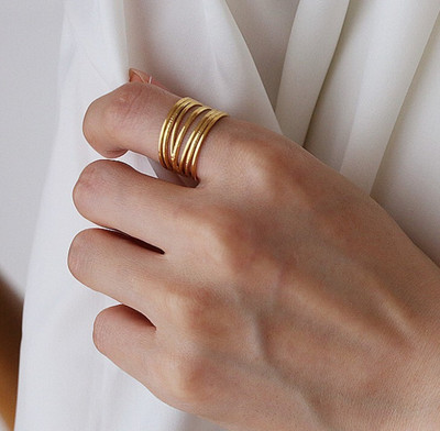 BLINGEE Rings for Women Girls Anti Tarnish Waterproof w/ Box Daily Wear Adjustable Open Stainless Steel Gold Plated Ring