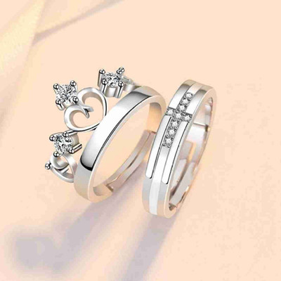 Deevora Prince & Princess Couple Ring ( Silver & Rose Gold Ring ) Alloy Silver Plated Ring Set