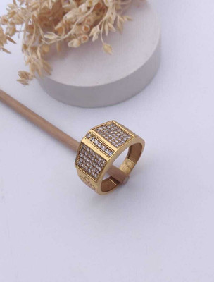 mahi creation Gold Plated Diamond Wedding,Partywear ring-42 Brass, Copper Diamond Gold Plated Ring