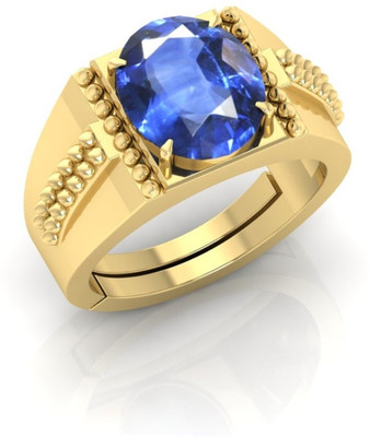 AMG Gems 6.25 Ratti Bleu Sapphire Neelam Gemstone Adjustable Ring For Men And Women Brass Sapphire Gold Plated Ring