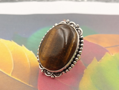 ShrimJewels Bold Brown-Golden Gemstone Ring for Courage, Protection & Positive Energy Brass Rhodium Plated Ring