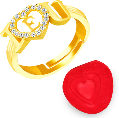 MEENAZ Valentine Heart i Love you Silver Ring for Girls women E letter lovers party Alloy, Metal, Copper, Crystal, Stone Crystal, Zircon, Cubic Zirconia, Diamond Gold Plated Ring Set