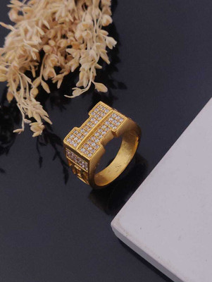 MAME CREATION Gold Plated Diamond Wedding,Partywear ring-20 Brass Diamond Gold Plated Ring
