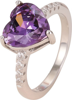 RANISHAA Heart Ring with Purple Amethyst and Crystal Accents Sterling Silver Cubic Zirconia Ring