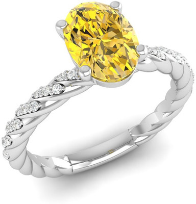 Bluejwel Topaz Solitaire Oval Topaz Ring with CZ Diamond Accents Sterling Silver Cubic Zirconia Sterling Silver Plated Ring