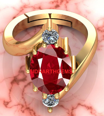 KUSHMIWAL GEMS 10.25 Ratti Natural Ruby Stone Manik Ring Adjustable Brass Ruby Gold Plated Ring