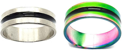Dynamic Retail Global Set of 2 Rings for Men & Women, Green-Silver Brass Ring