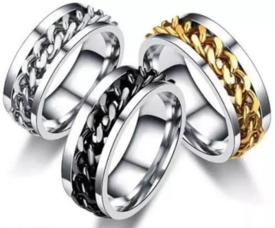 Bellina Stylish Rotatable Spinner Finger Ring Set For Boys And Men (Pack Of 3) Alloy Ring Set