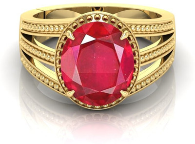 Pranjal Gems Stone Ruby Brass Plated Ring